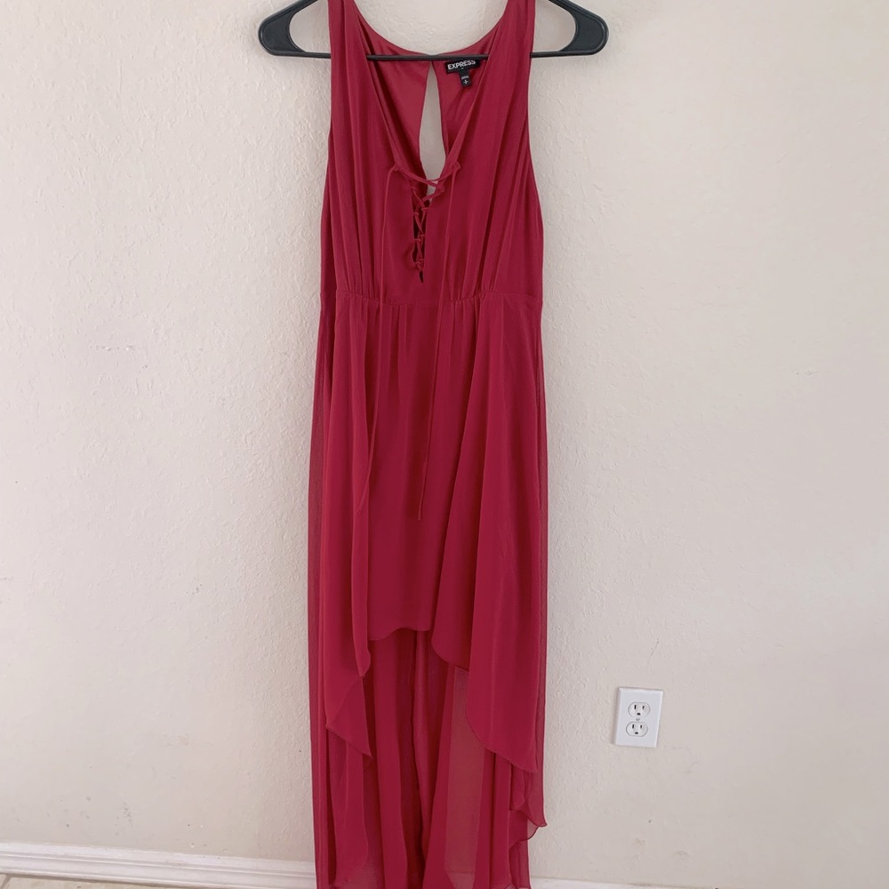 High-low maroon chiffon dress from Express size S.